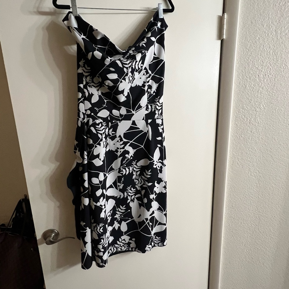 chiara boni la petite robe black and white off shoulder print dress.